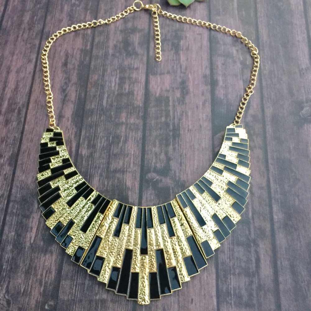 Modern Industrial Black Enamel Bib Necklace - image 2